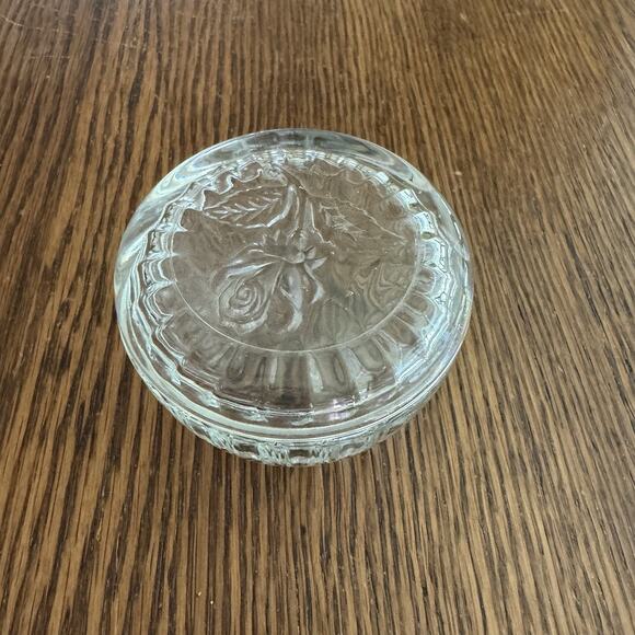 Vintage Luigi Bormioli Glass Trinket Box Powder Jar Rose Lid Floral Italy Signed - Picture 4 of 10